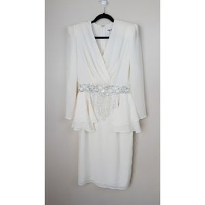 Vintage Abby Kent Ivory Beaded Dress Women's Size 12